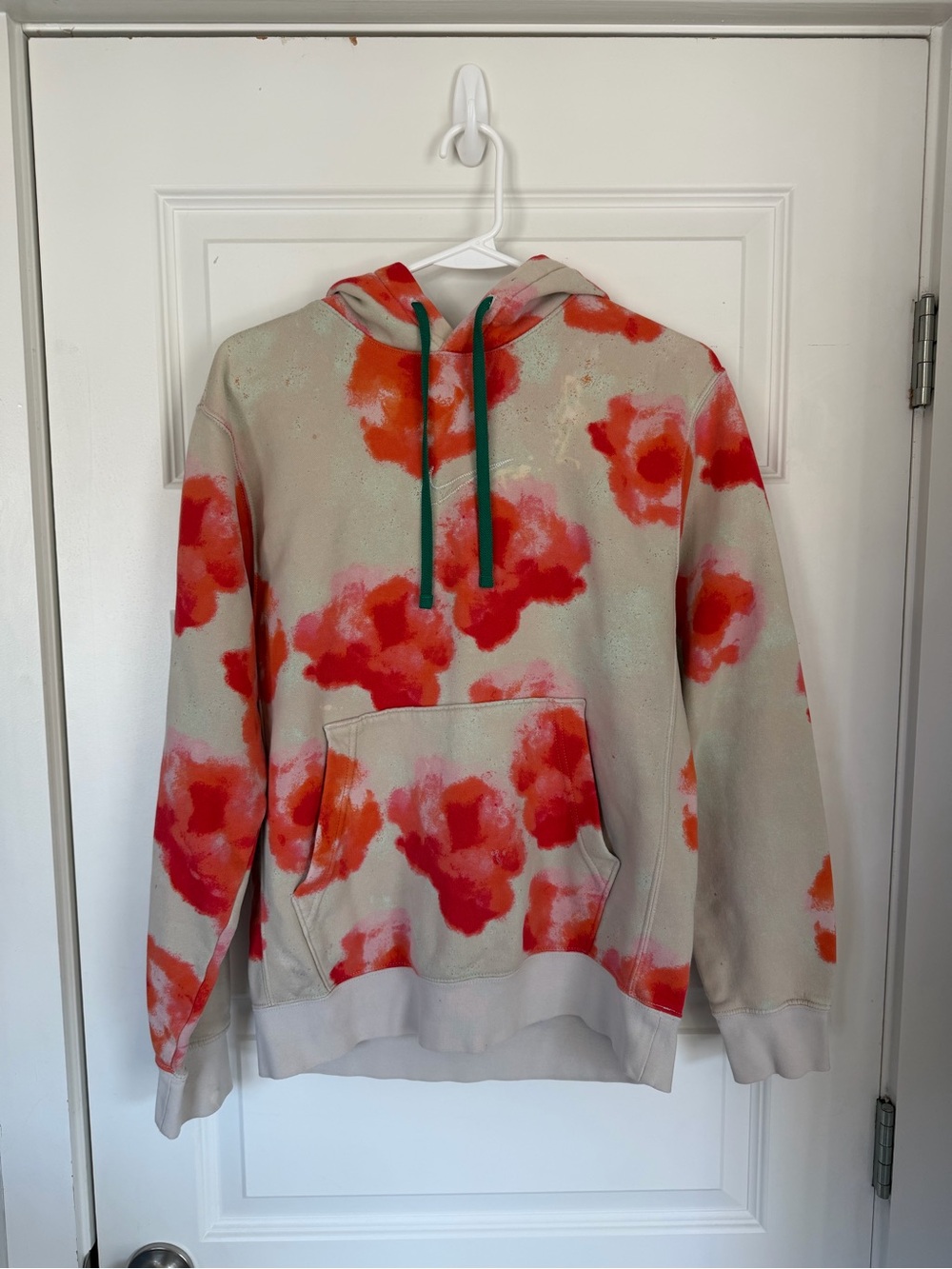 Nike Men's Beige Hoodie with Red-Orange Floral Print